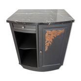 Storage unit, vintage bedside table painted black with a black marble top