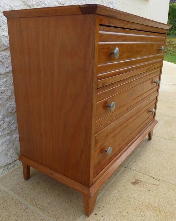 Antique post art deco chest of drawers circa 1940 in solid pine wood in its patina