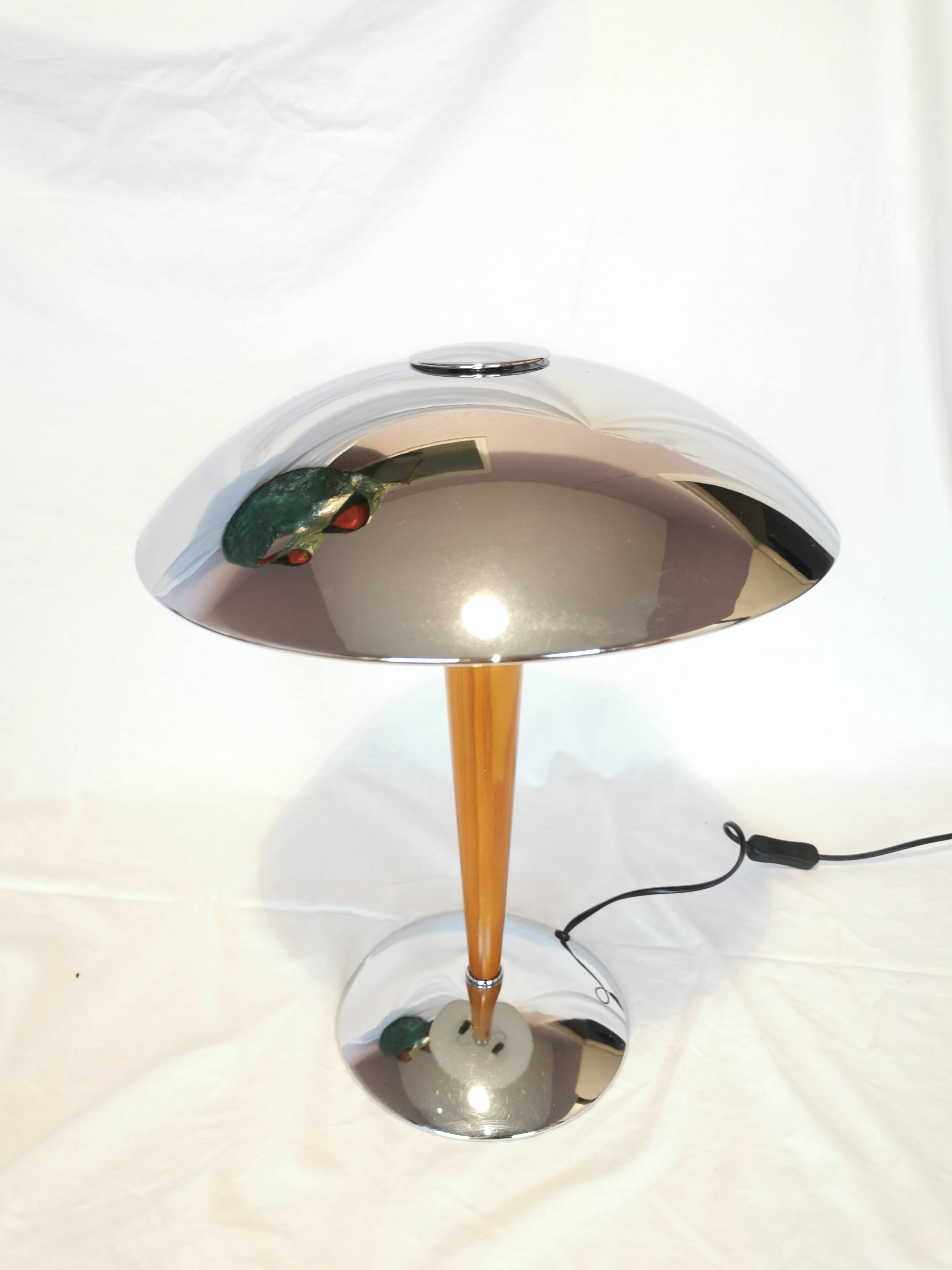Large double bulb liner lamp, chrome and wood, 1980