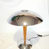 Large double bulb liner lamp, chrome and wood, 1980