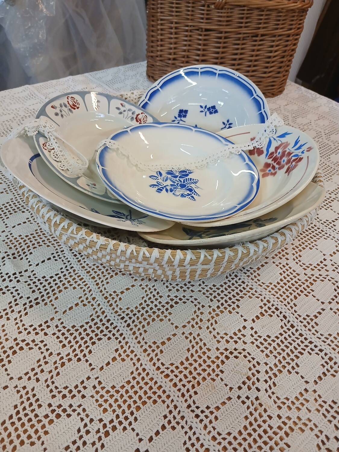 6 mismatched antique soup plates