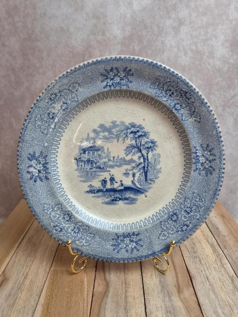 Assiette anglaise ancienne XIXe siècle bleu transferware CEM Clementson Brothers