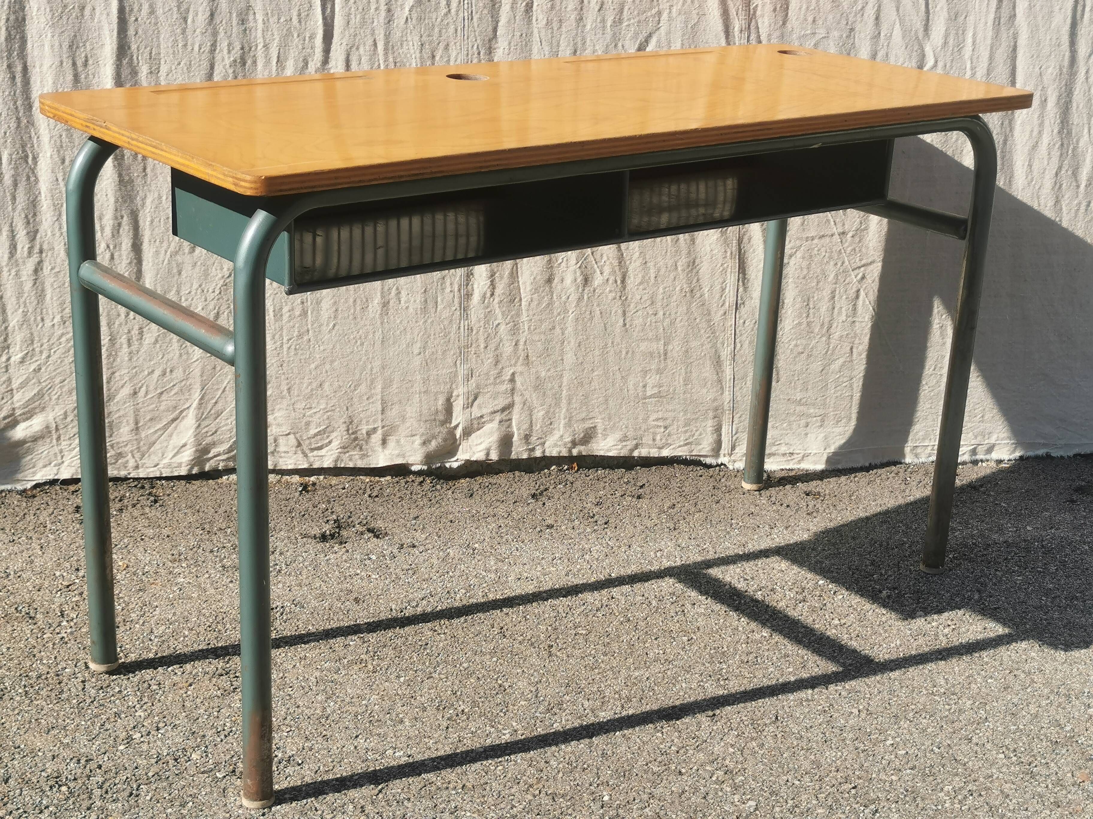 Vintage 2-seater desk with large metal locker