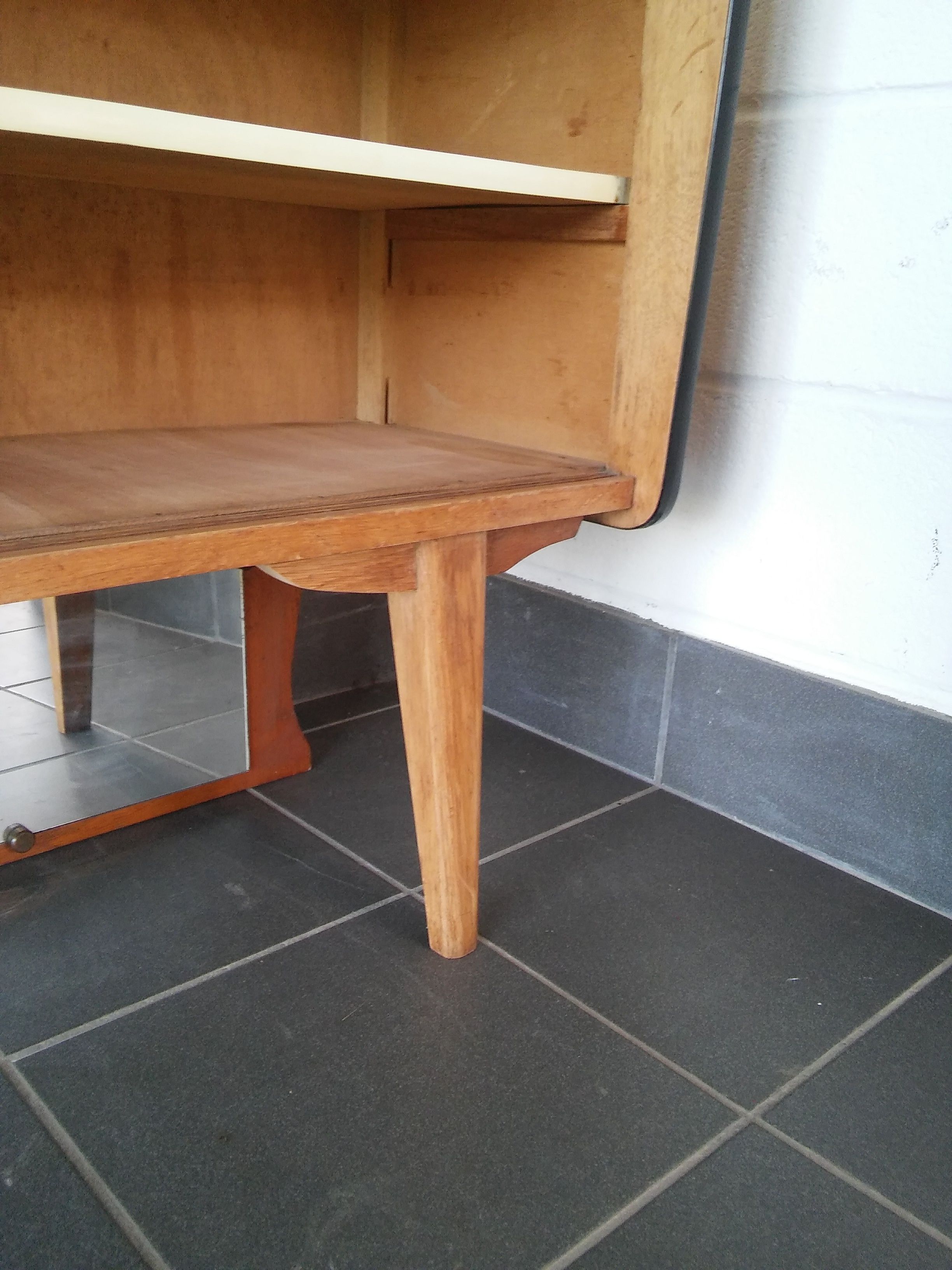 Sideboard vintage Scandinavian feet compass of oak and glass