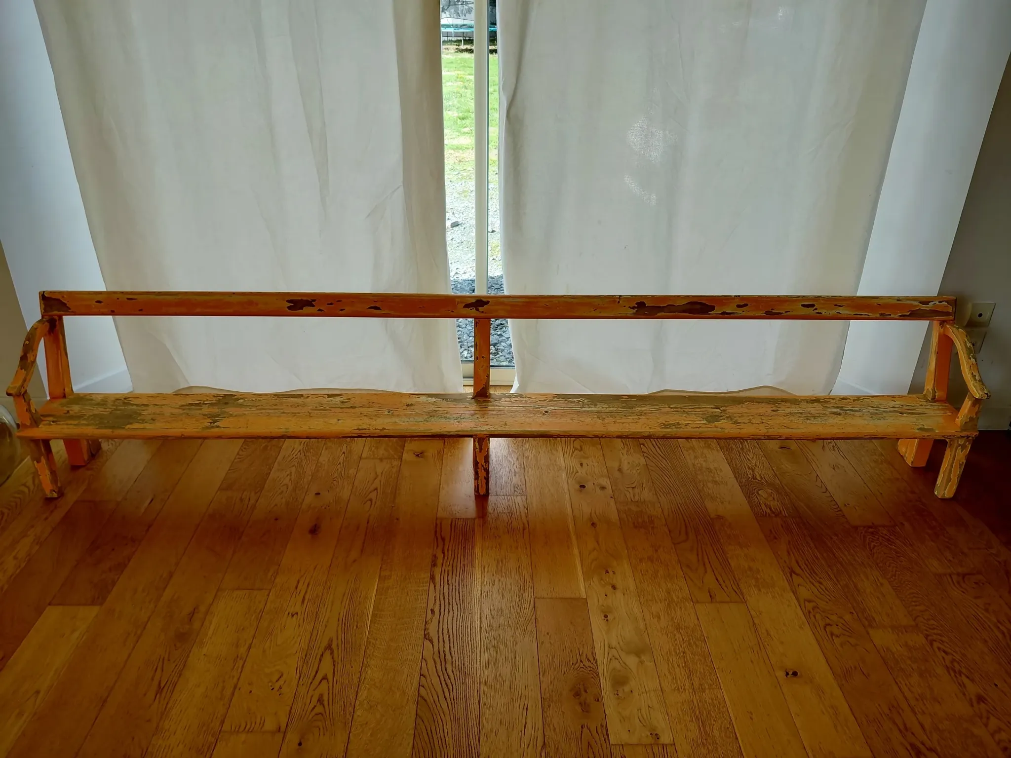 Large antique church bench 268 cm - Unique piece with flaking patina