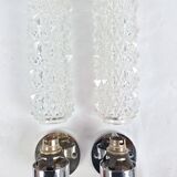 Pair of vintage space age chrome and molded glass wall lights, bedside night light