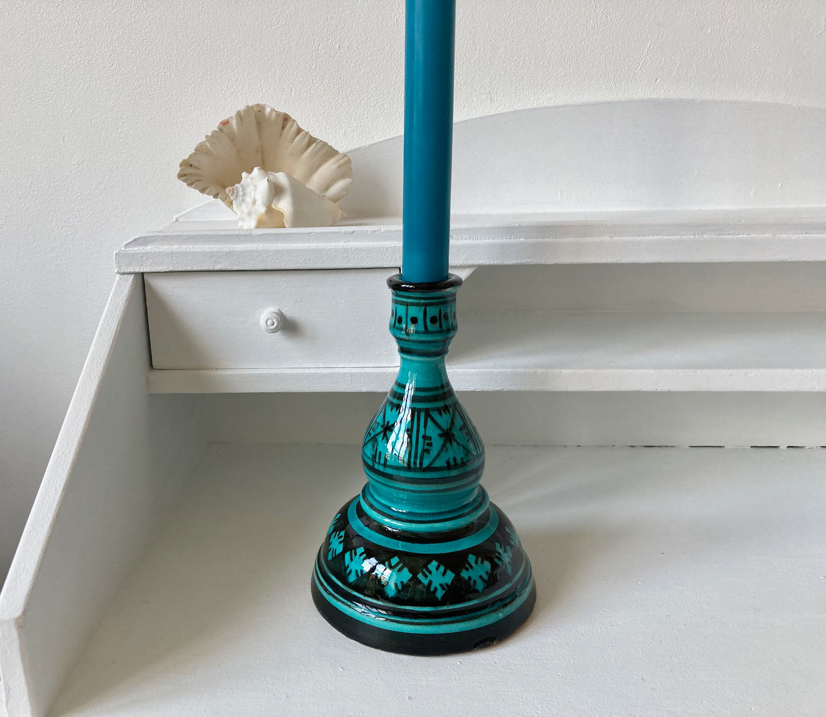 Blue ceramic candle holder
