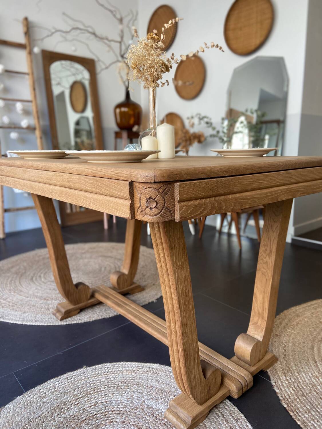 Art deco oak table + extensions