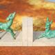 Marble and green patina metal bookends, vintage style bookends, animals, paperweight