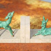 Marble and green patina metal bookends, vintage style bookends, animals, paperweight