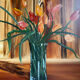Ancient painting, still life with flowery vase and glass, signed,XX century