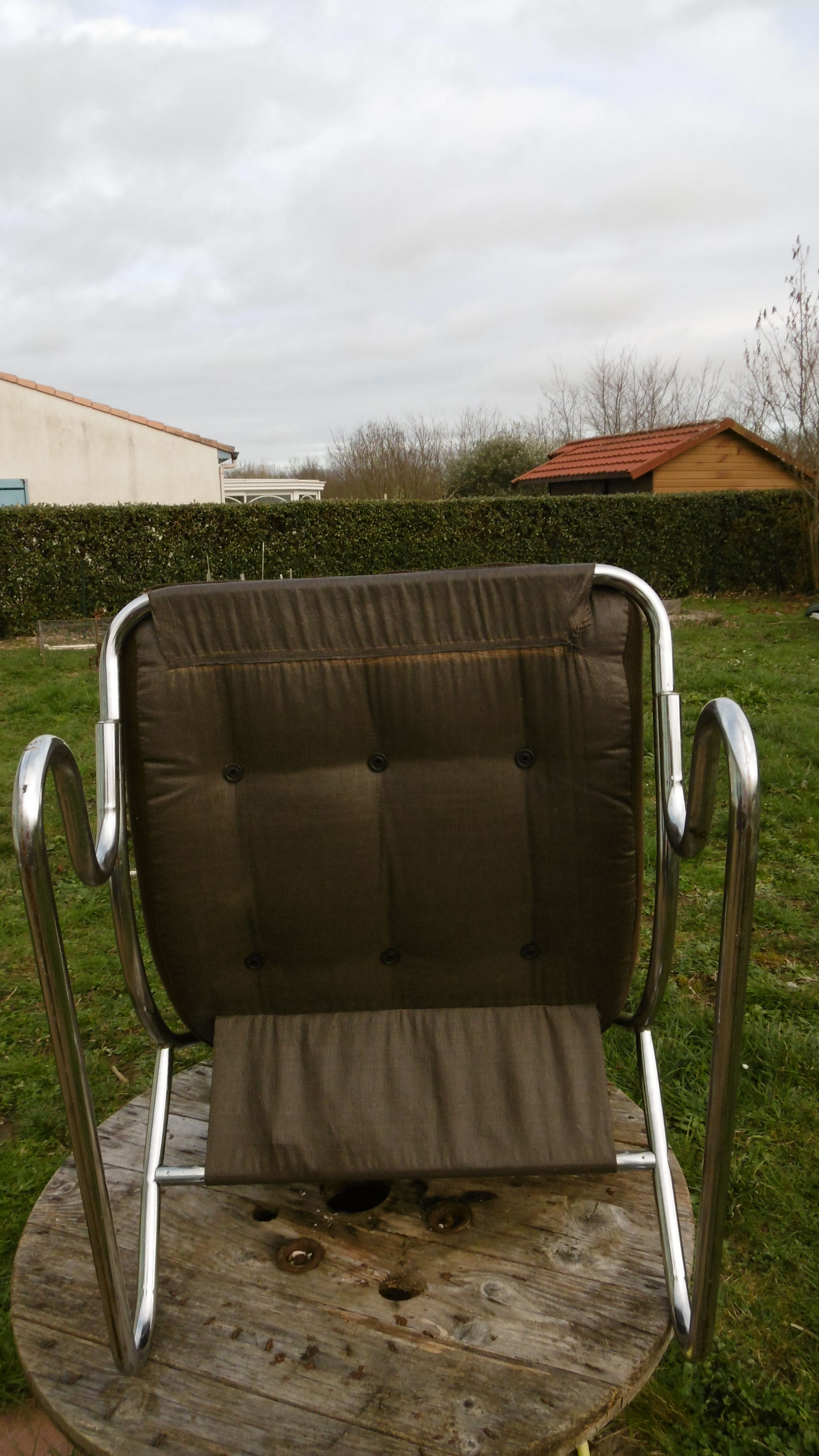 Chair tubular in Brown velvet of the 1970s