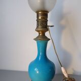 Turquoise ceramic lamp bronze frame by Gagneau