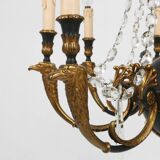 Impressive set of a large bronze Empire Chandelier with 2 wall lights, Belgium ca. 1950