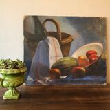 Still life, oil on ancient canvas