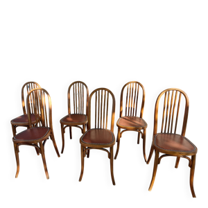 6 chaises Baumann, bois - cuir
