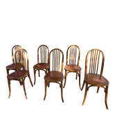 6 Baumann chairs, wood and faux leather