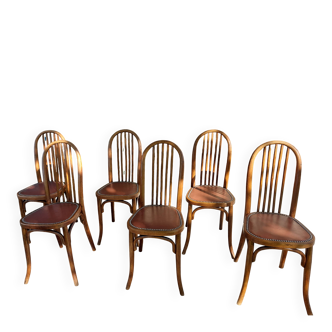 6 Baumann chairs, wood and faux leather