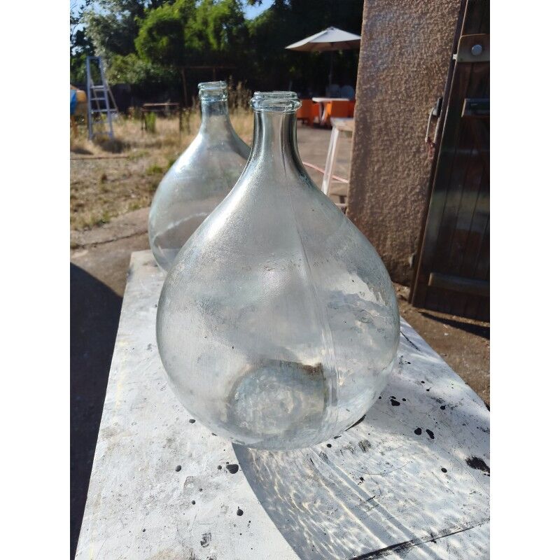 Lot de 2 dames-jeannes en verre ancien