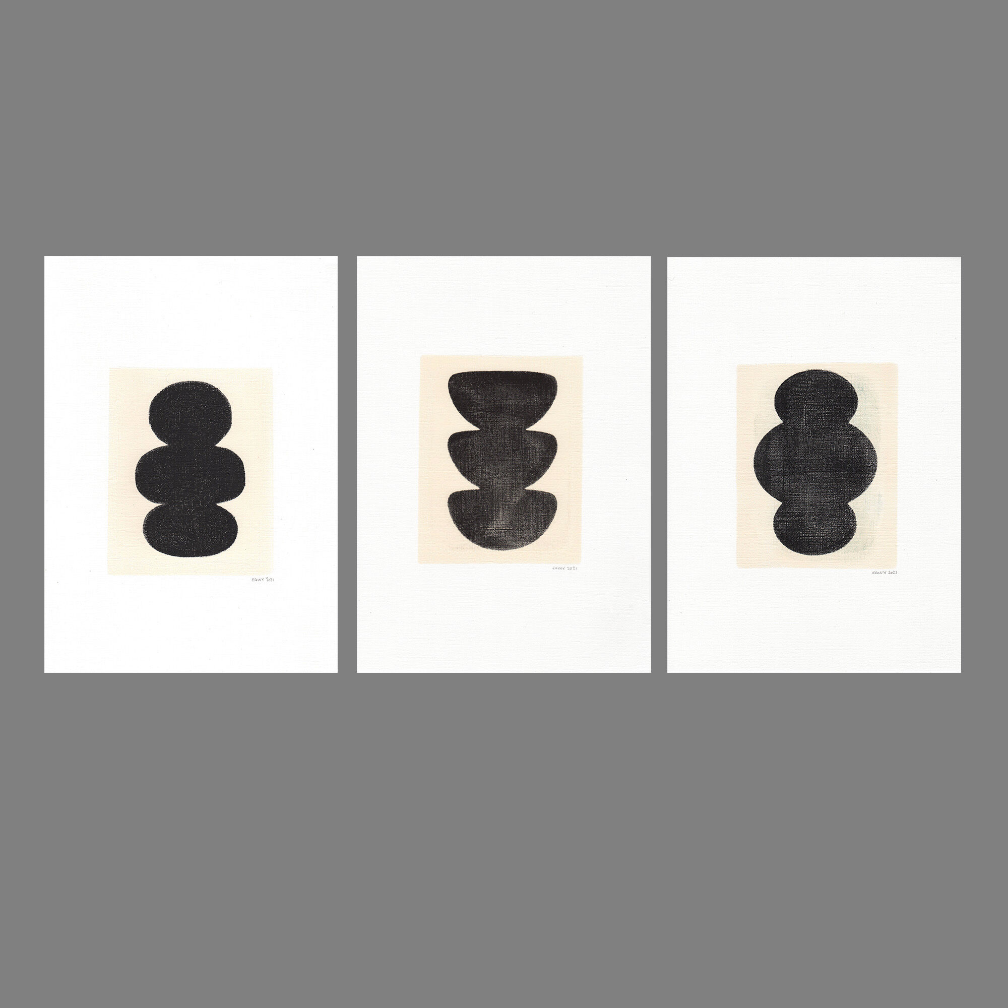 Ensemble de  3 peintures sur papier  signés Eawy