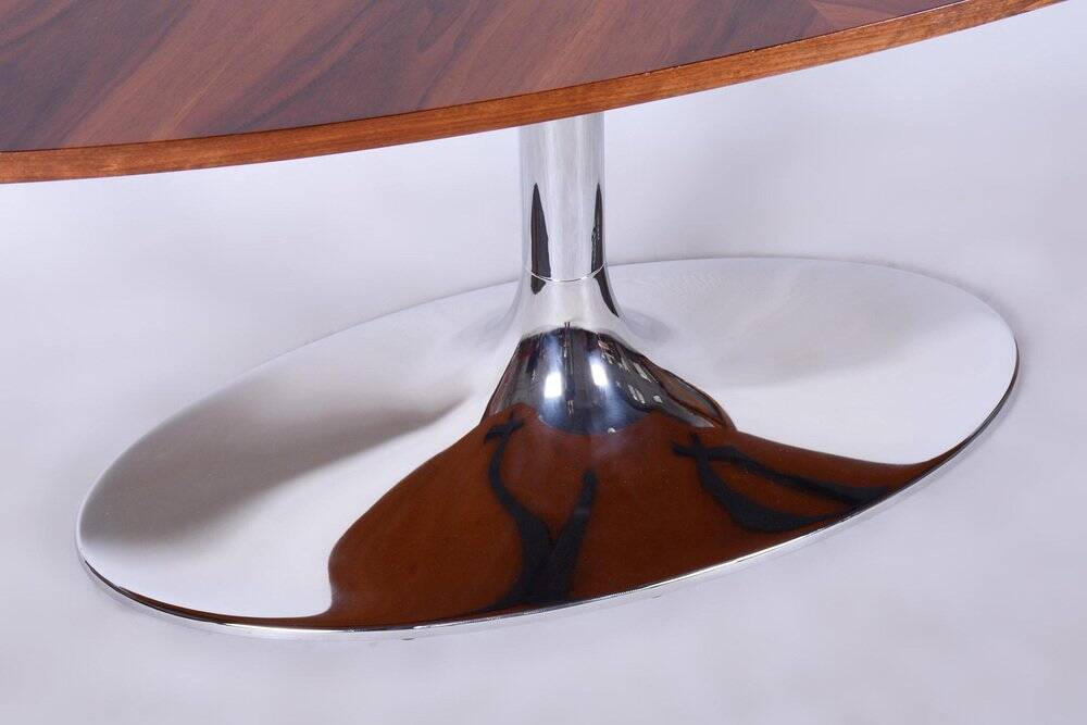 Functionalism Oval Table in Chrome and Walnut from Kovona, Czechia, 1960s