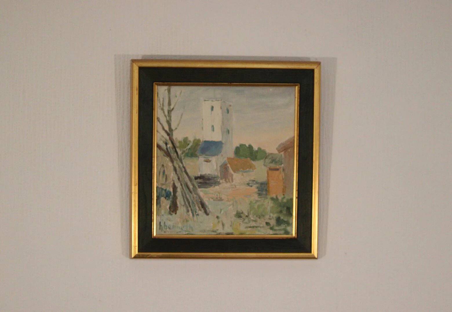 Original Oil on Canvas – “Village” (Attributed to H. Benneth) – Framed