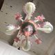 Milky white and pink Murano glass chandelier with four arms of light