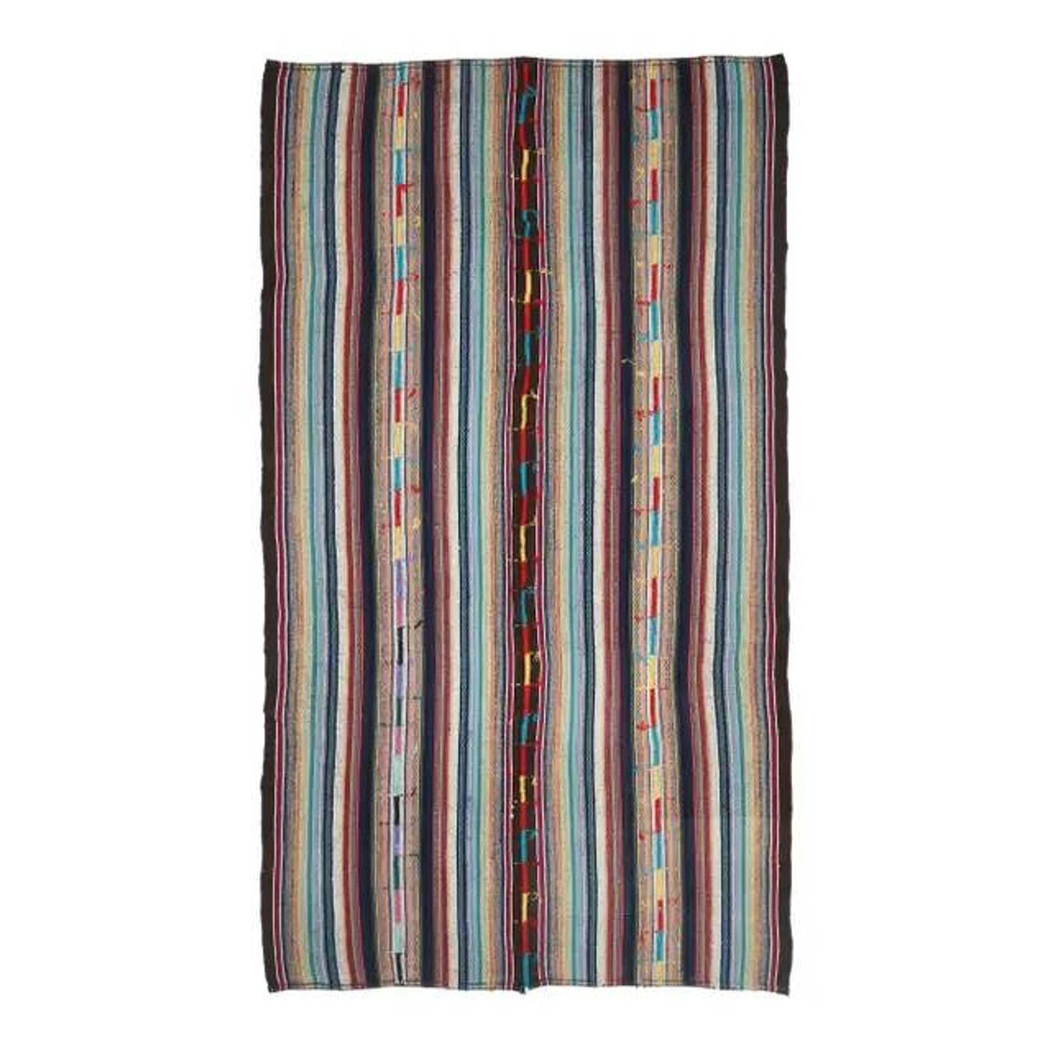 Vintage Turkish Oushak Handmade Wool Cotton Blue Kilim Area Rug 175x317