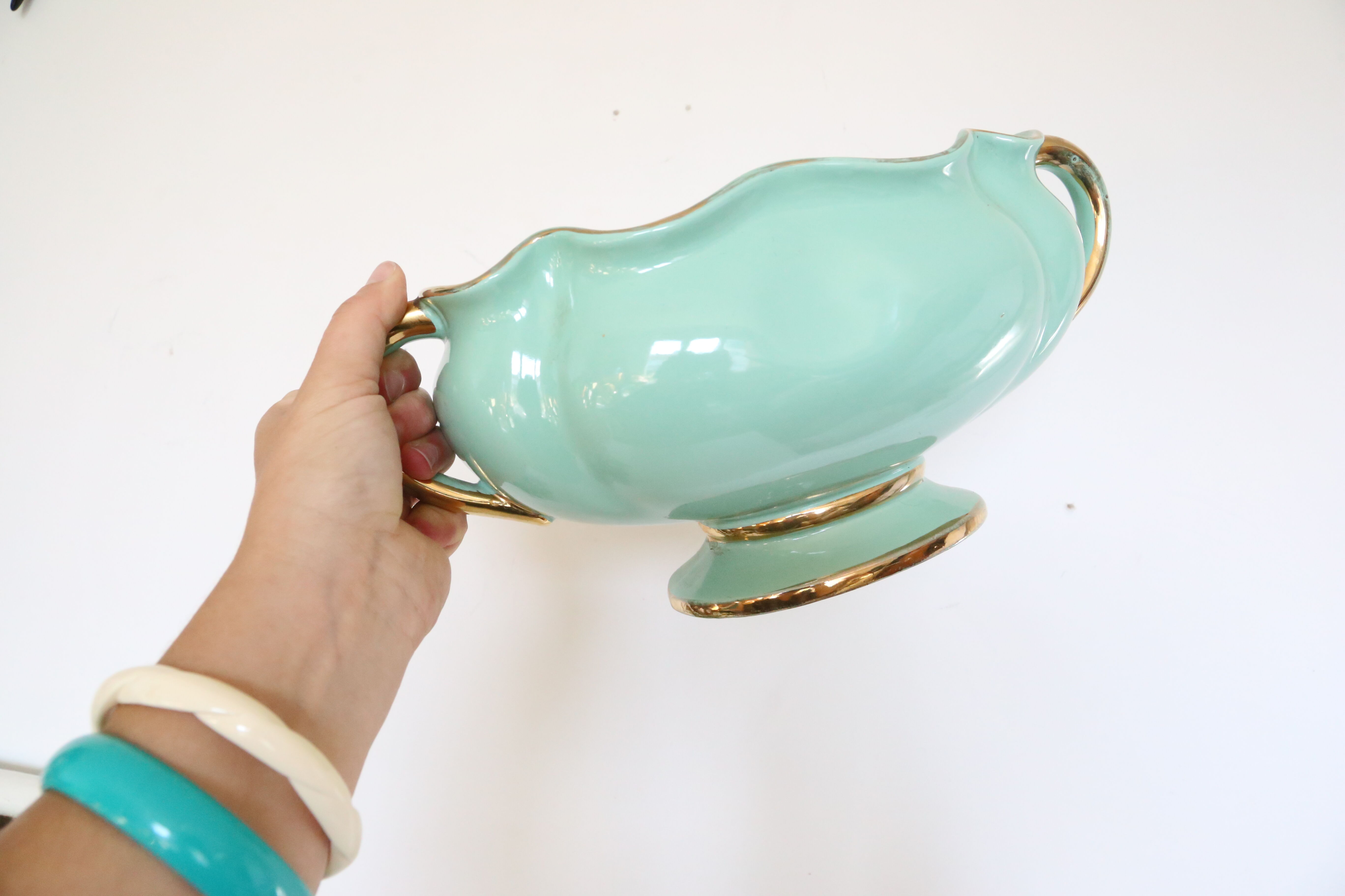 Ceramic planter, mint green, France / Vintage French