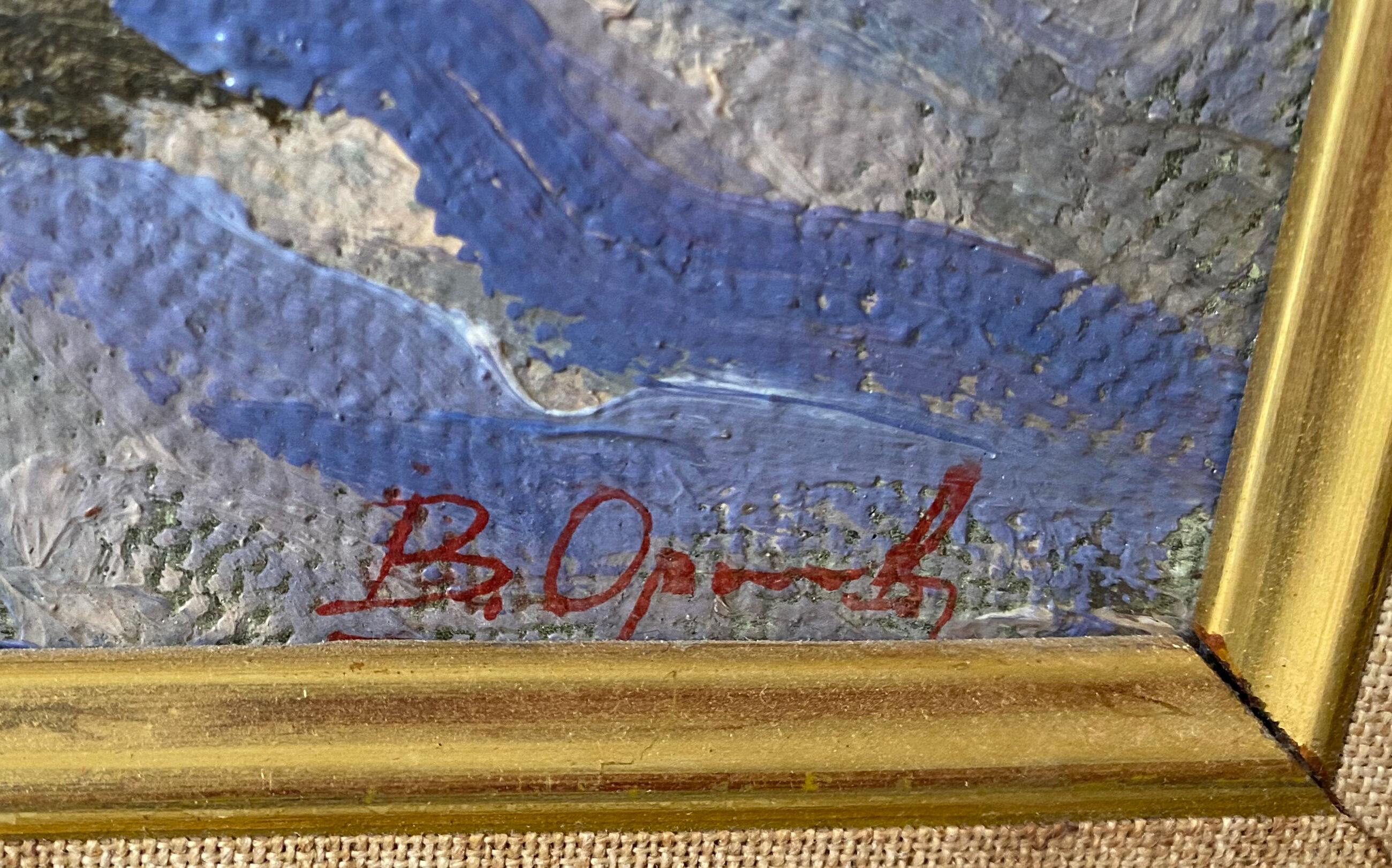 Table Russian school XX° "Animated winter landscape" Children playing signed + frame