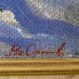 Table Russian school XX° "Animated winter landscape" Children playing signed + frame