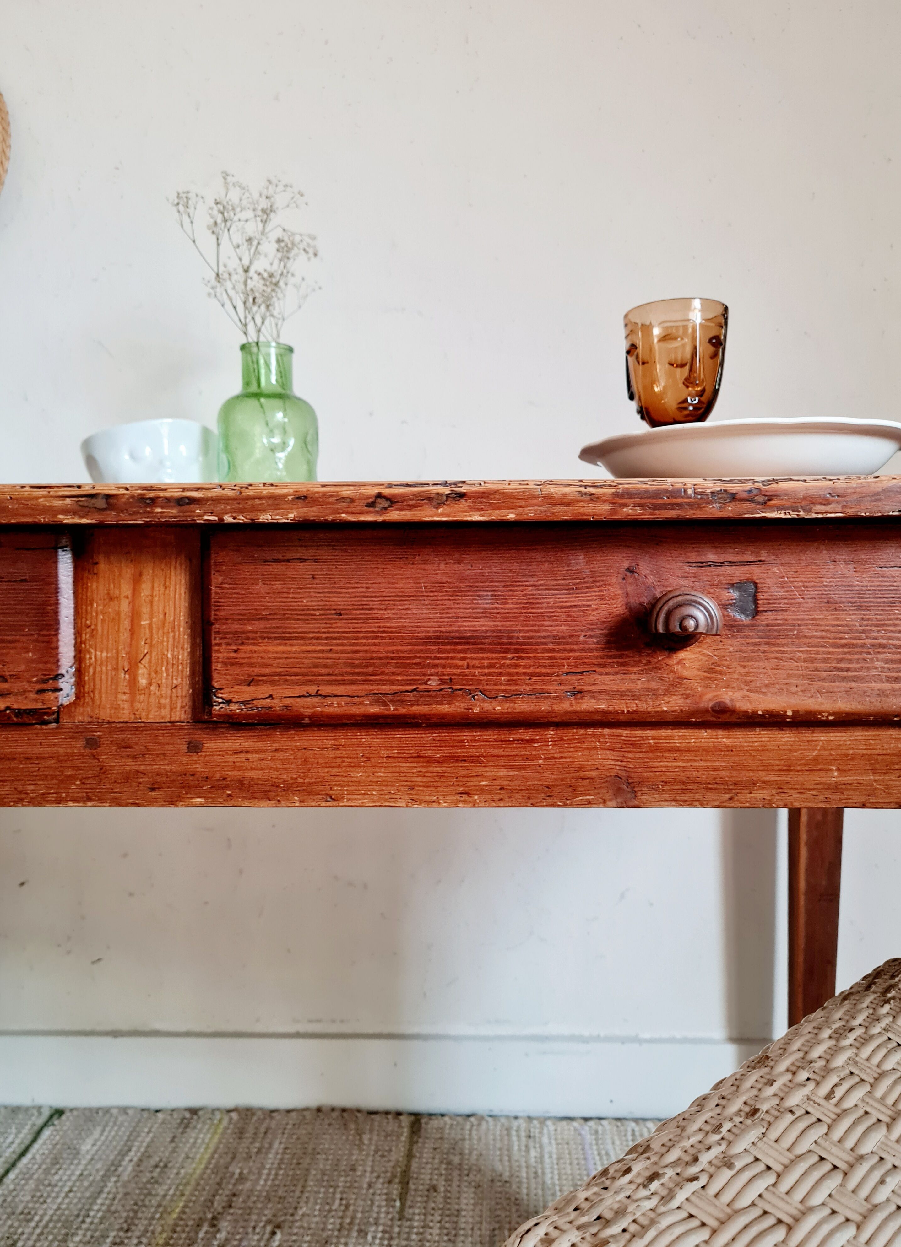 Old farm table 2 drawers
