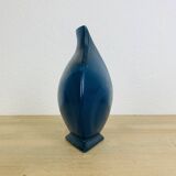 Blue ceramic vase, triangular and pot-bellied