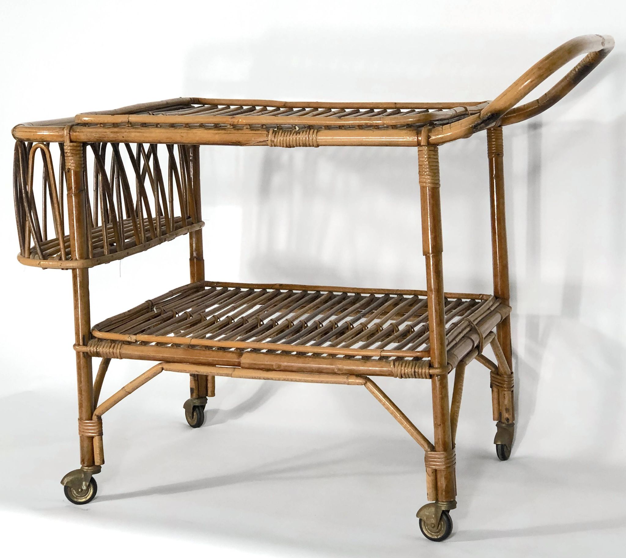 Vintage bamboo bar trolley from 50s. Made in Italy