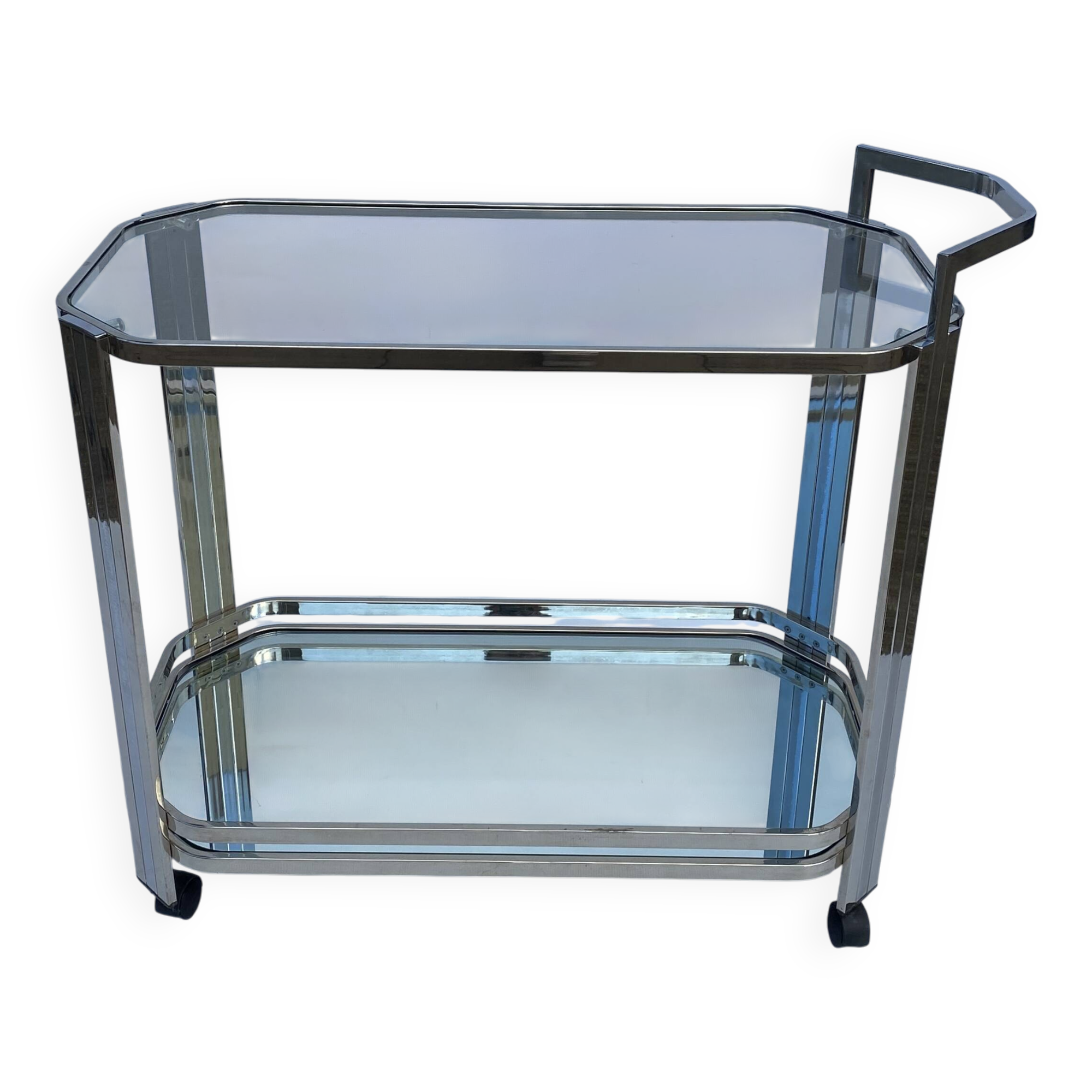 Romeo Rega Chrome Bar Cart Drinks Trolley Table Glass Hollywood Regency