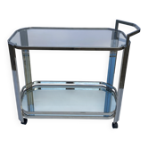 Romeo Rega Chrome Bar Cart Drinks Trolley Table Glass Hollywood Regency