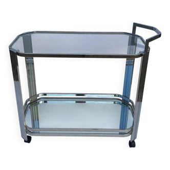 Romeo Rega Chrome Bar Cart Drinks Trolley Table Glass Hollywood Regency