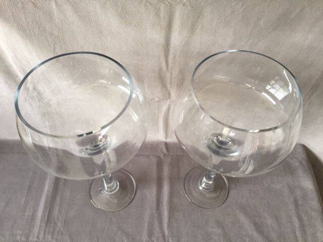 Duo of Vases Giant Cocktail Glasses Tealight Holders Cups on Blown Crystal Stand
