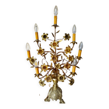 Large bronze candelabrum Napoleon III with lilies - 7 lights - 15 flowers H85cm