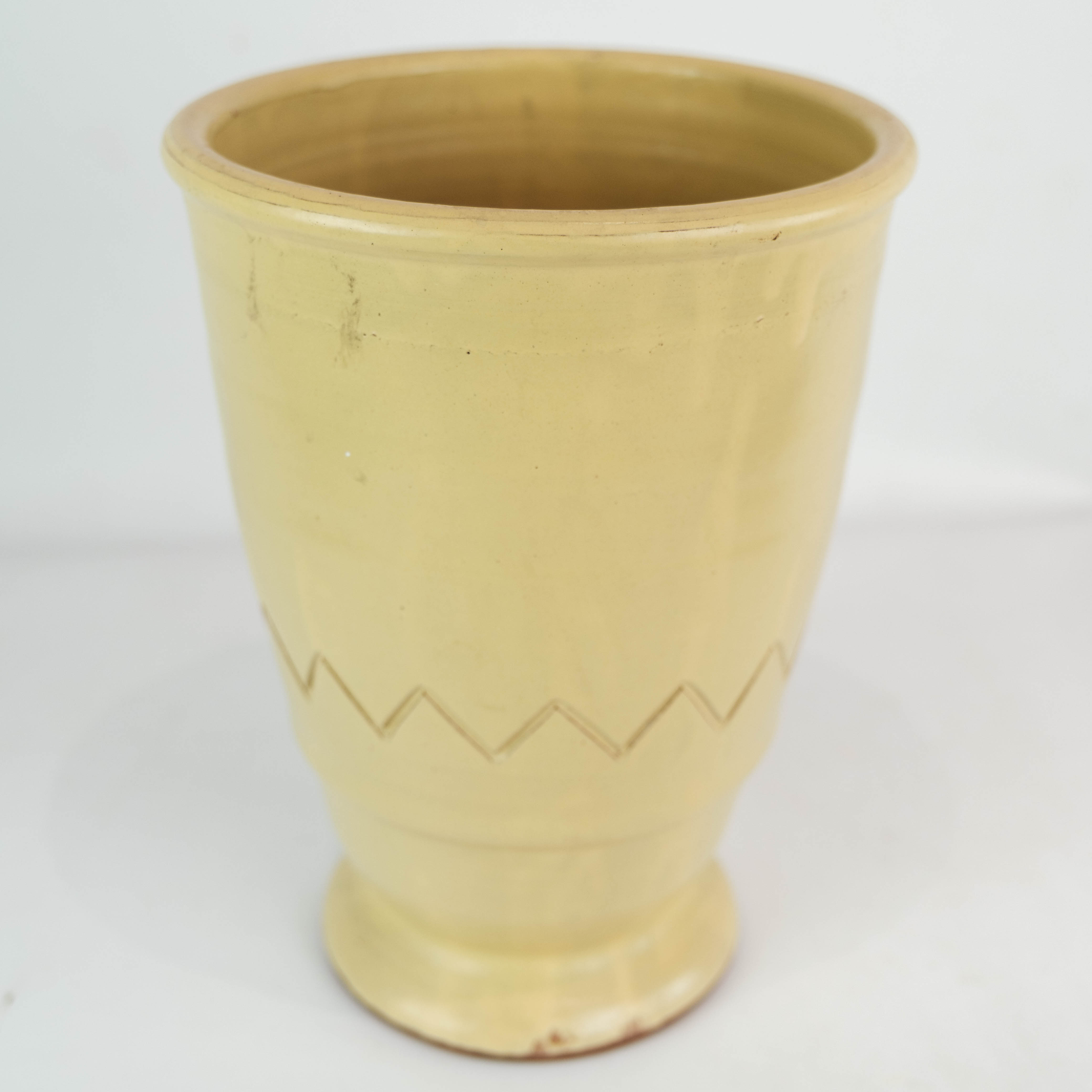 Ceramic vase with light glaze and simpel pattern of unknown Danish artist, 1960s