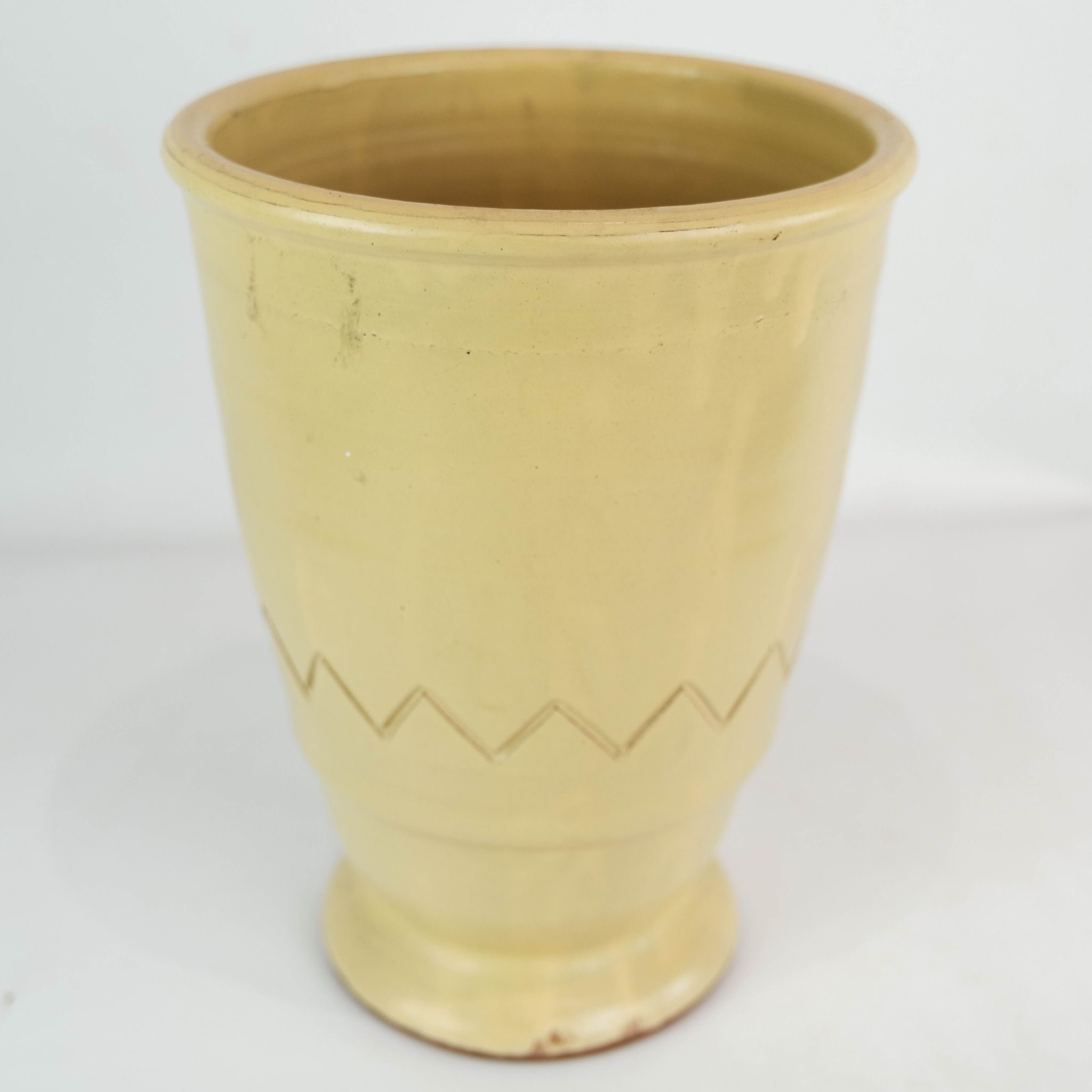 Ceramic vase with light glaze and simpel pattern of unknown Danish artist, 1960s