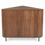 Corner console in walnut, 2-door sideboard, corner cabinet, line pattern.