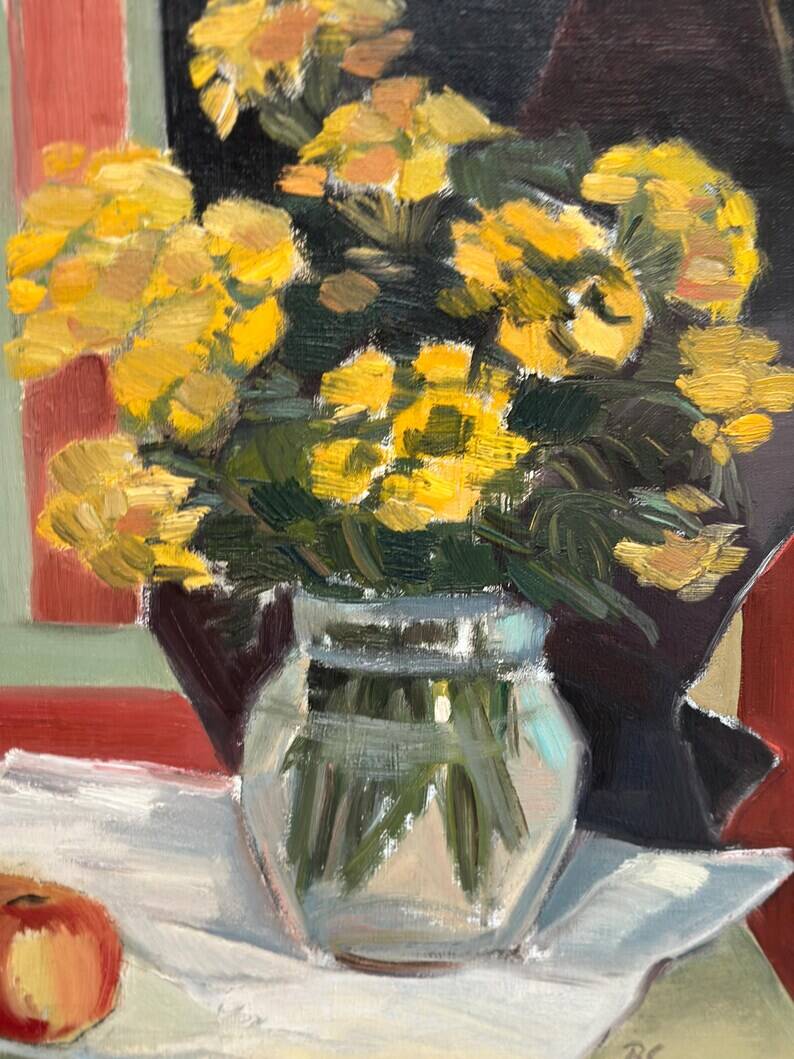 Original Swedish Oil on Panel from the 1940s – "Floral Still Life" by B. Segerdahl – Signed – Framed – 56 × 48 cm (22" × 18.9")