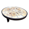 Vintage Roger Capron oval coffee table in ceramic, herbarium model with beech base.