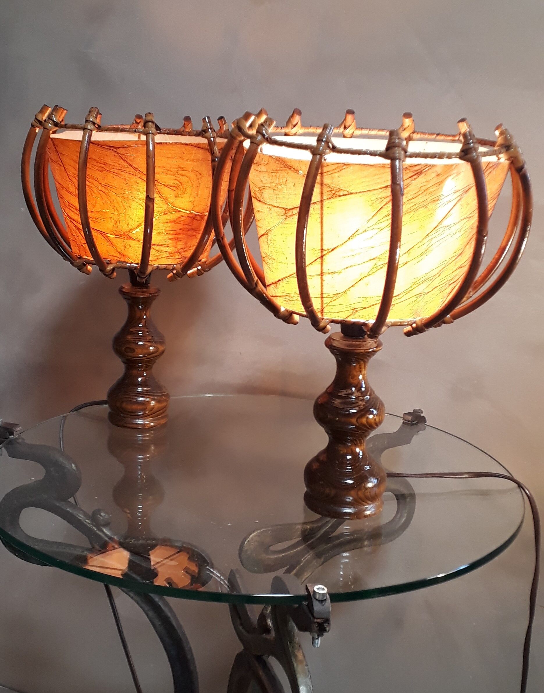 Scandinavian wicker lamps set 1960s