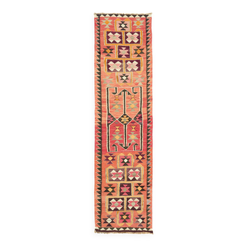 Turkish Handwoven Vintage Herki Kilim 92 cm x 335 cm