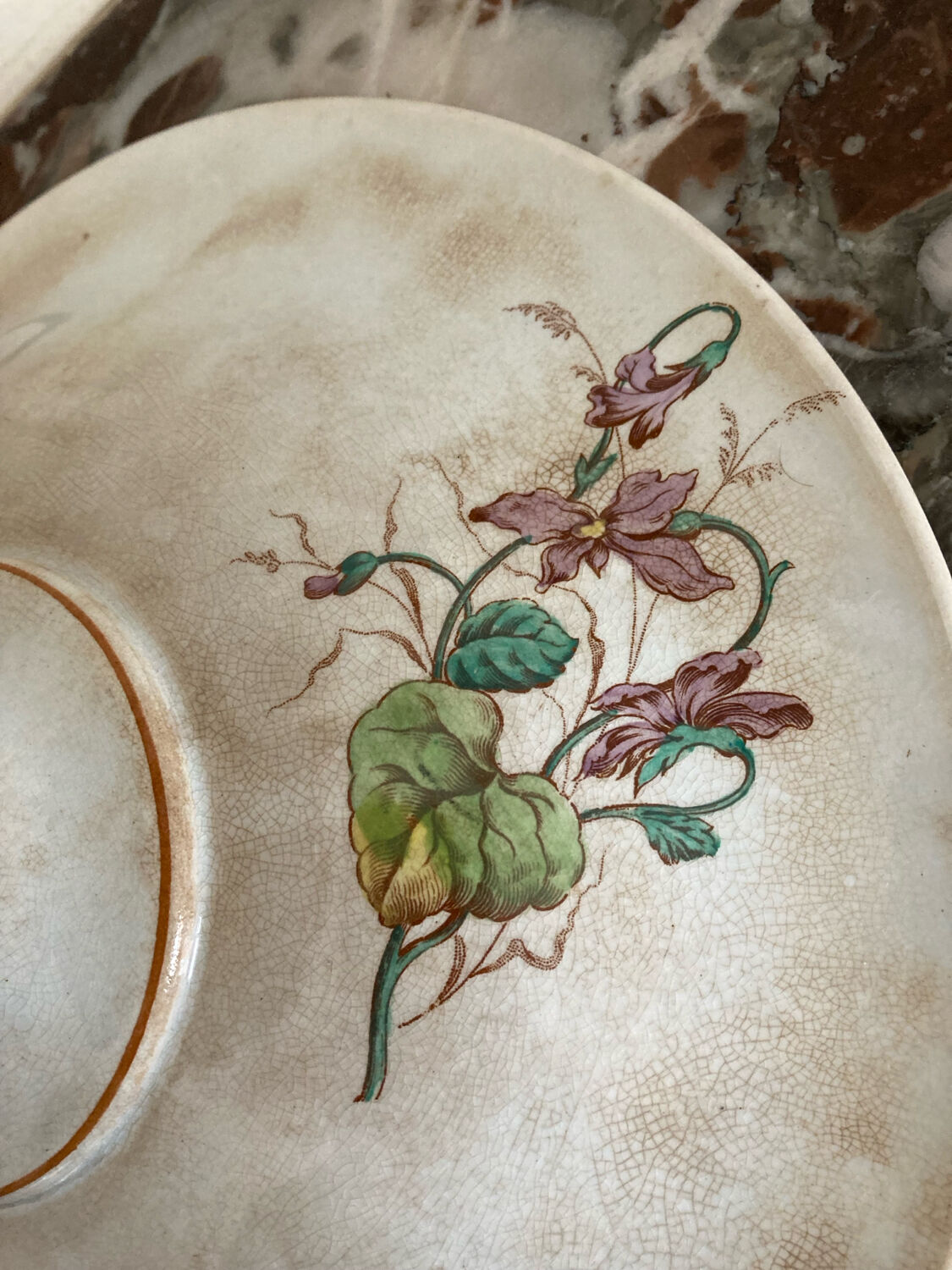 Luneville KG compote dish with poppy and butterfly design.