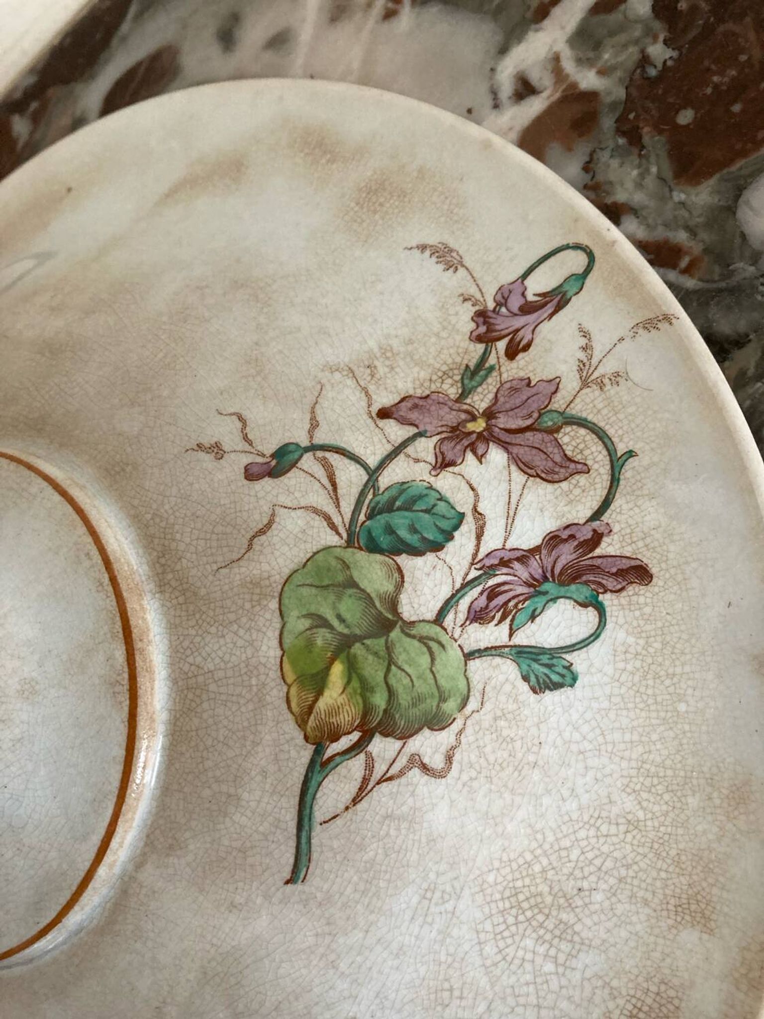 Luneville KG compote dish with poppy and butterfly design.