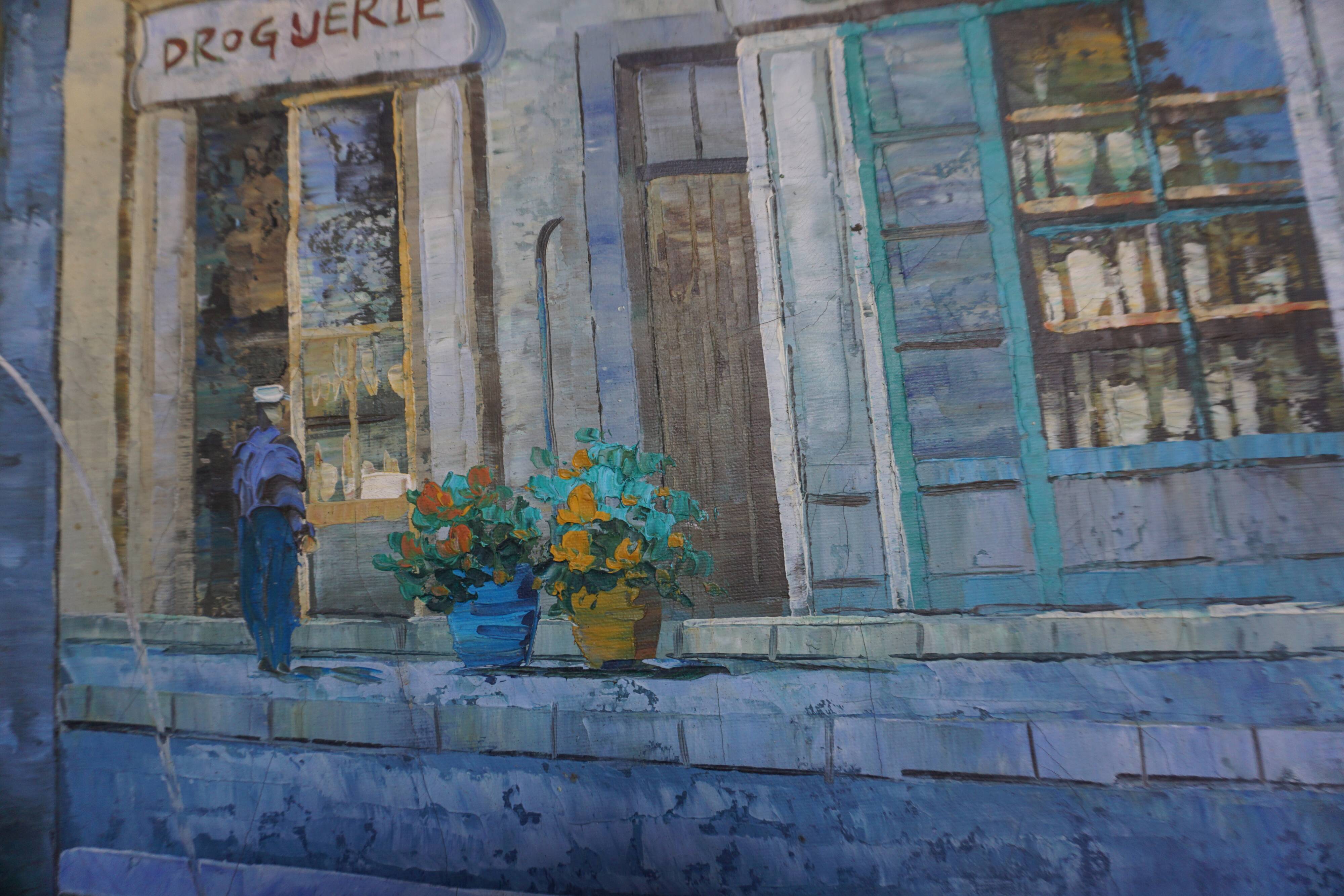 Oil on canvas street in the village of Cotignac (Provence)