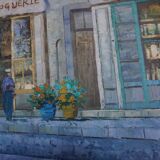 Oil on canvas street in the village of Cotignac (Provence)